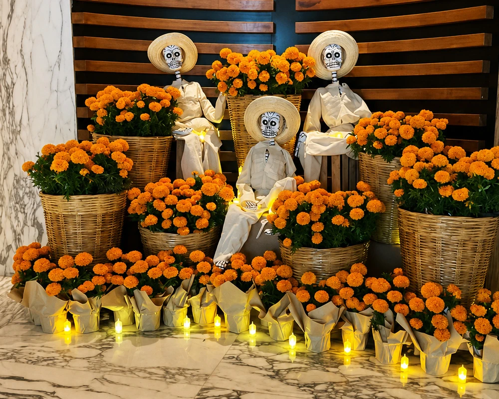Colección de temporada con flores de cempasúchil